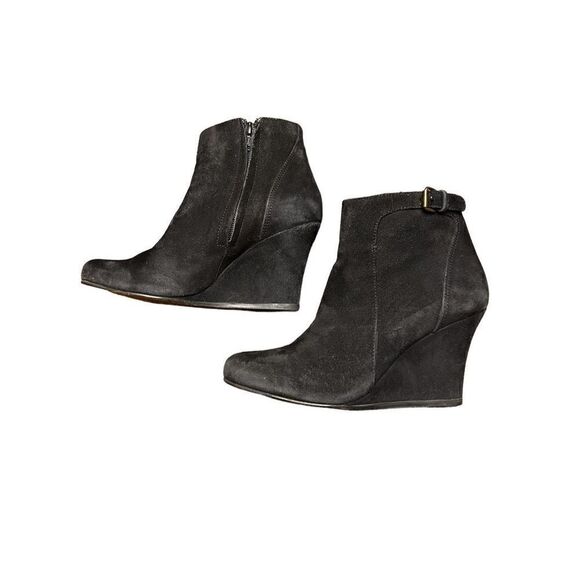 Lanvin p Wedge Black Leather Suede Bootie Size 5 - Picture 5 of 9